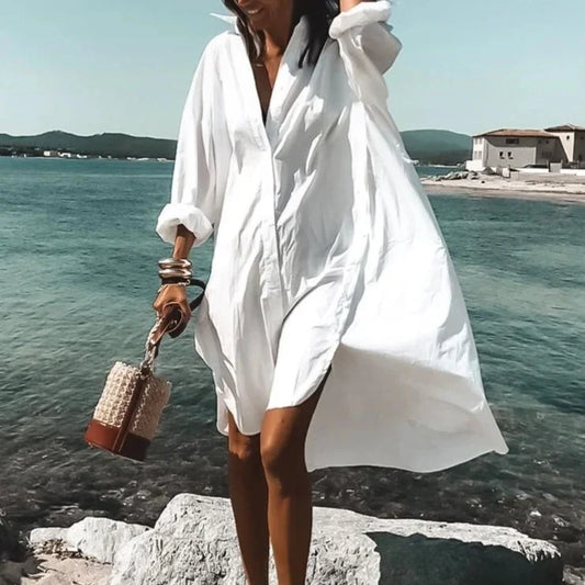 Pauline - Robe chemise blanche élégante pour femmes